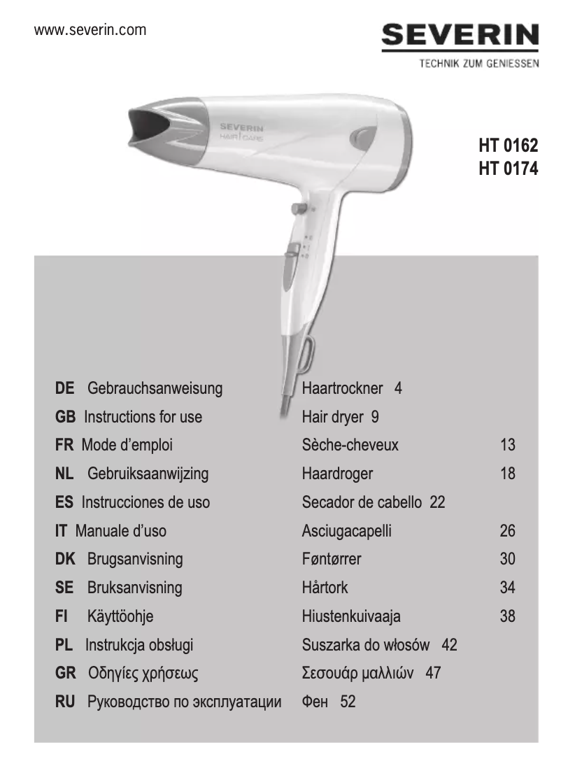 Page 1 of the manual User Manual Severin HT 0174