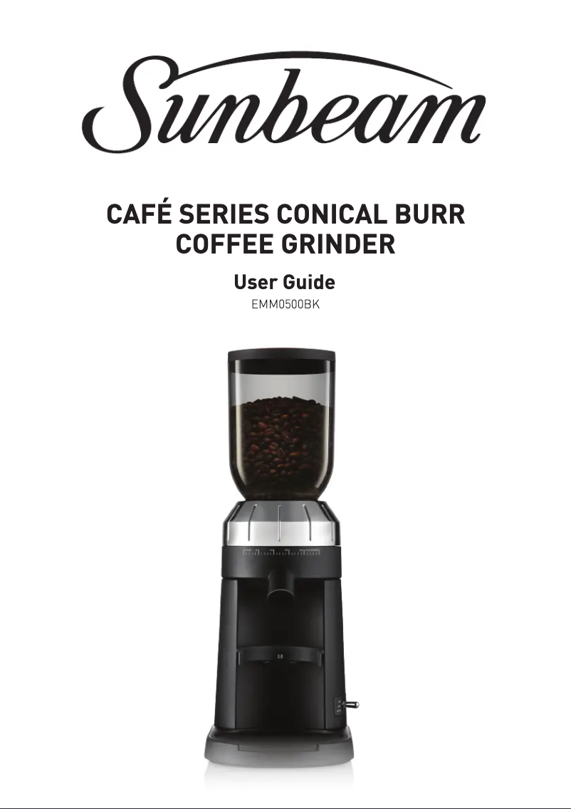First page image of the manual for Café Series Conical Burr EMM0500BK