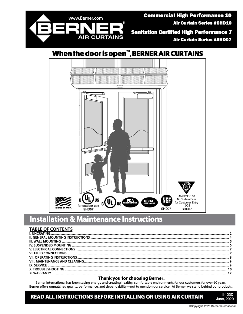 Page 1 of the manual User Manual Berner SHD07-1048AA