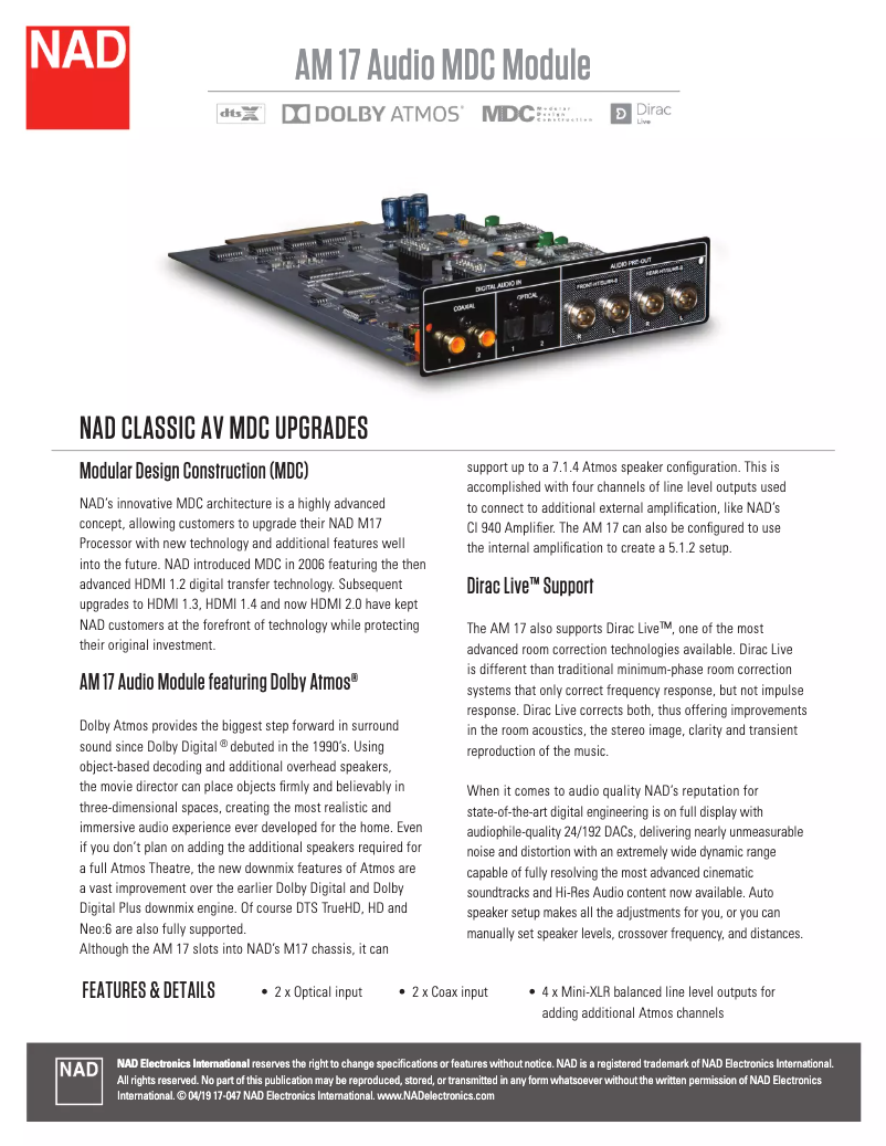 First page image of the manual for AM 17