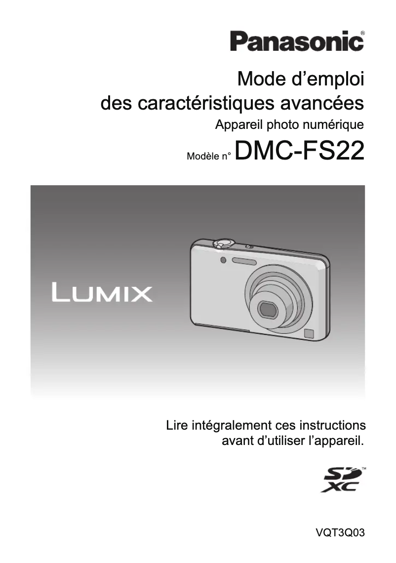First page image of the manual for Lumix DMC-FS22