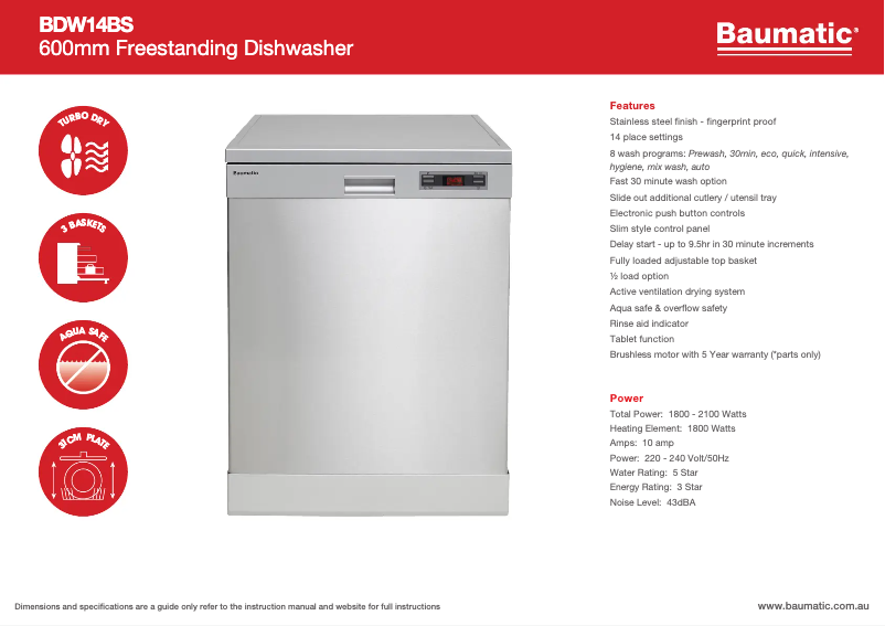 First page image of the manual for BDW14BS