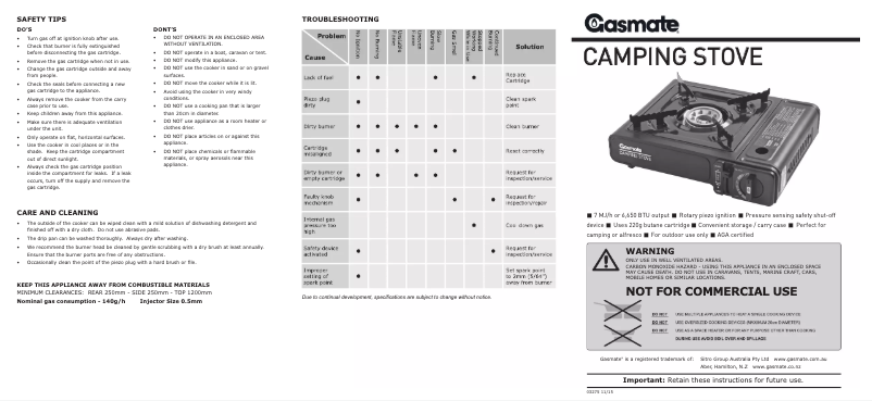 First page image of the manual for Camping Stove CS170