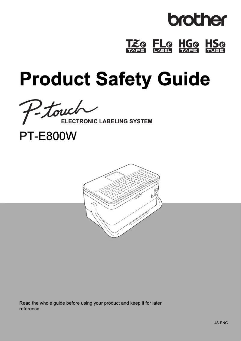 Page 1 of the manual Safety Instructions Brother P-Touch PT-E800W