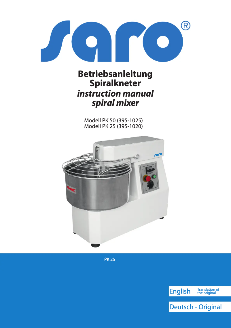 Page 1 of the manual User Manual Saro PK 50