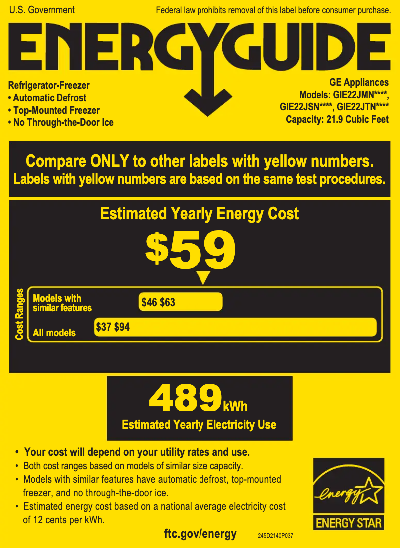 Page 1 of the manual Energy Label GE GIE22JSNRSS