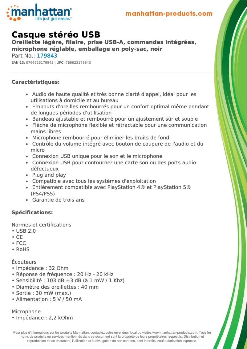 First page image of the manual for Stereo USB Headset 179843