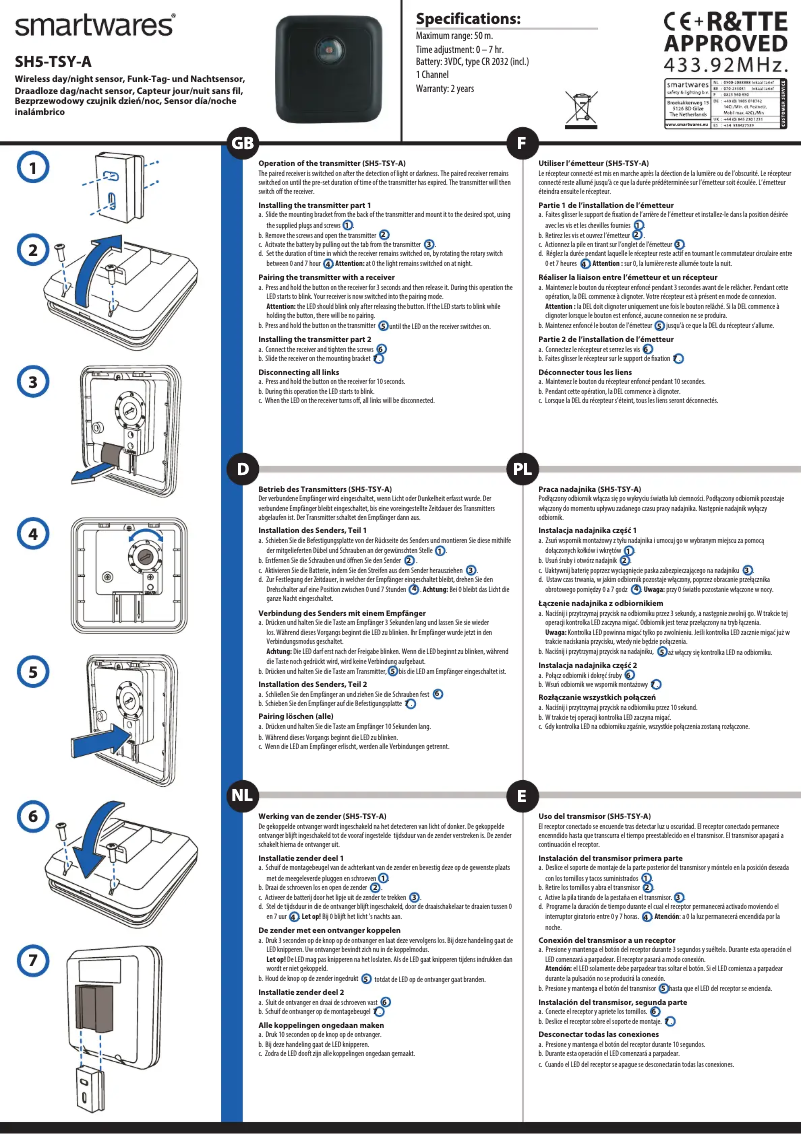 Page 1 of the manual User Manual Smartwares SH5-TSY-A