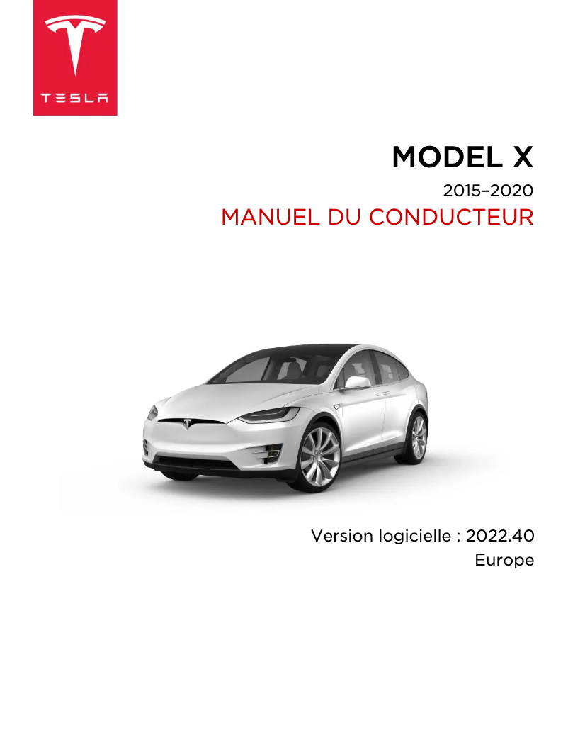 Image de la première page du manuel de l'appareil Model X (2016)