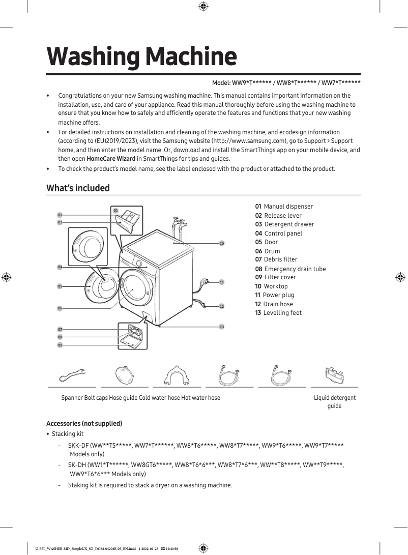 First page image of the manual for WW93T504CAW