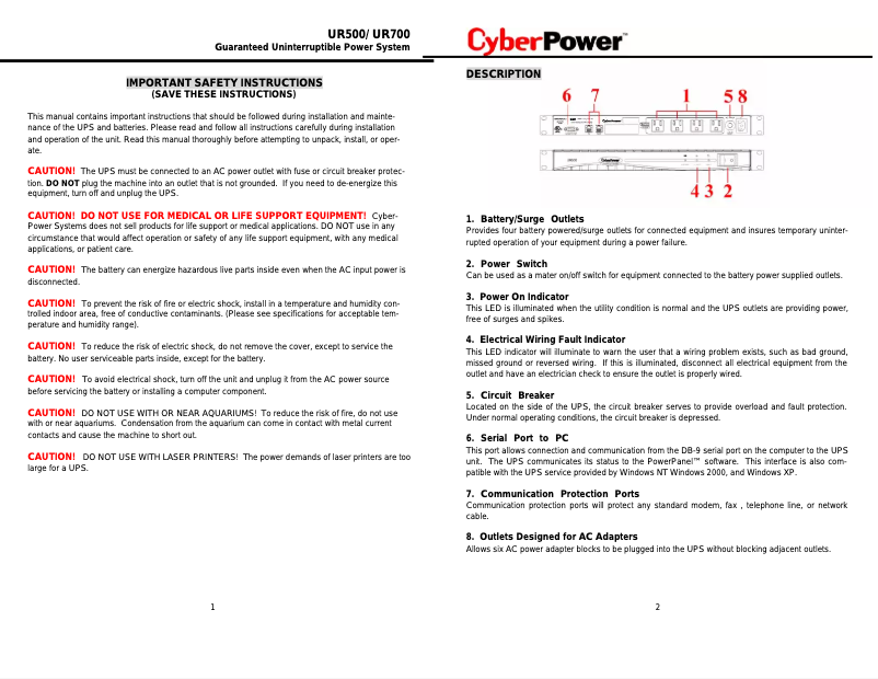Image de la première page du manuel de l'appareil UR700RM1U