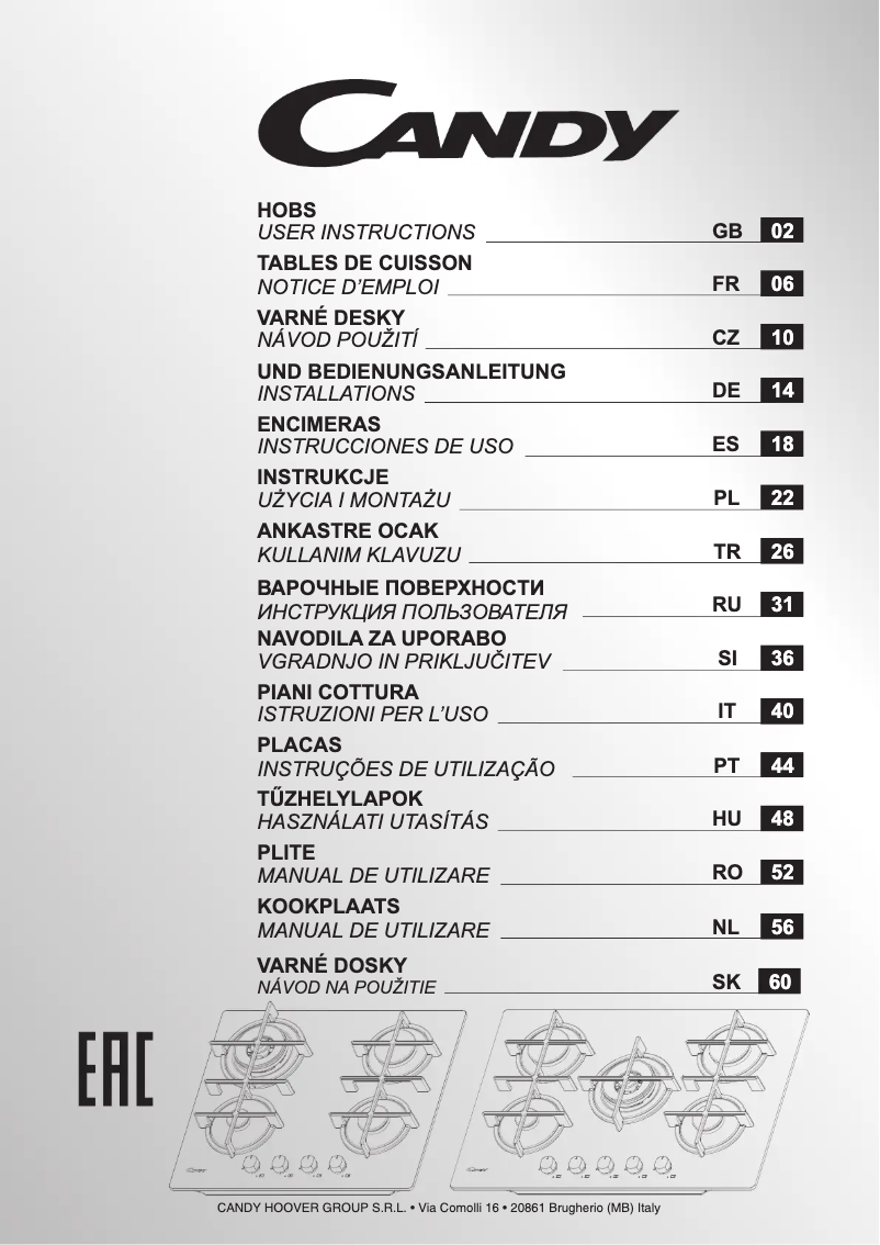 Page 1 of the manual User Manual Candy CVG6DEB