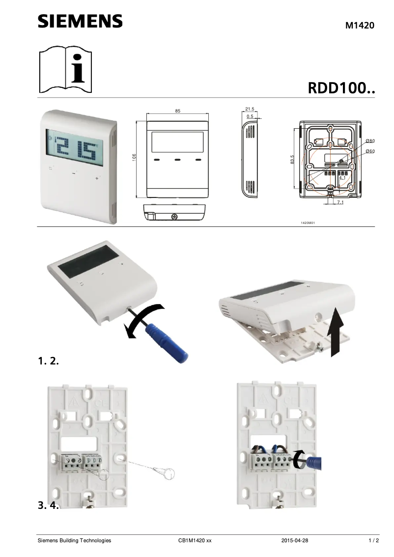 First page image of the manual for RDD100