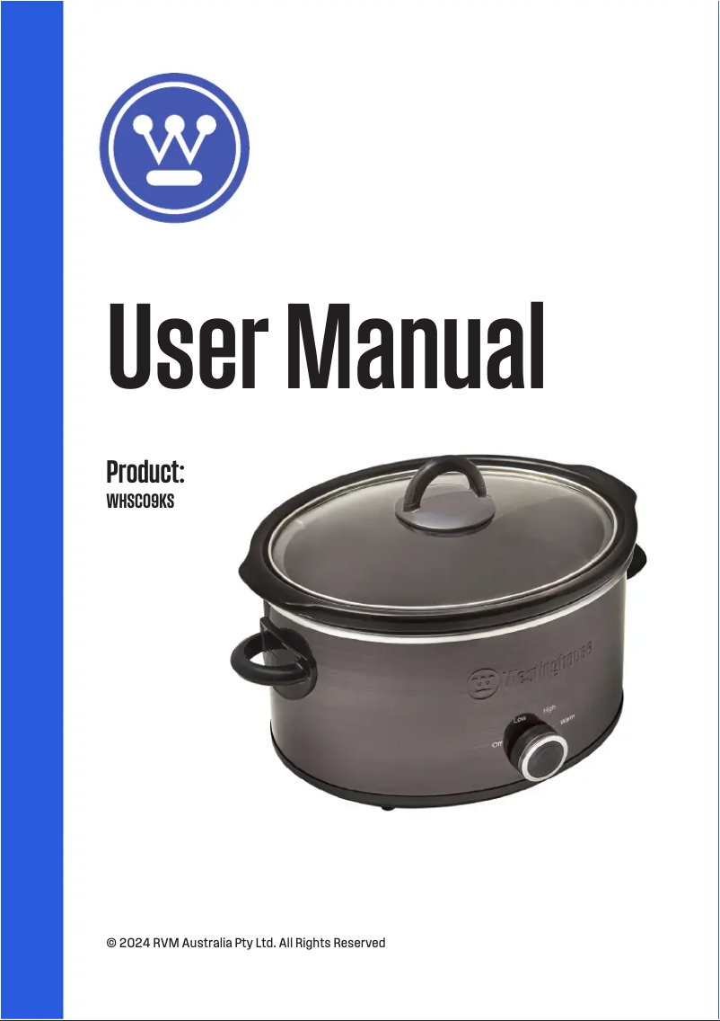 Page 1 of the manual User Manual Westinghouse WHSC09KS