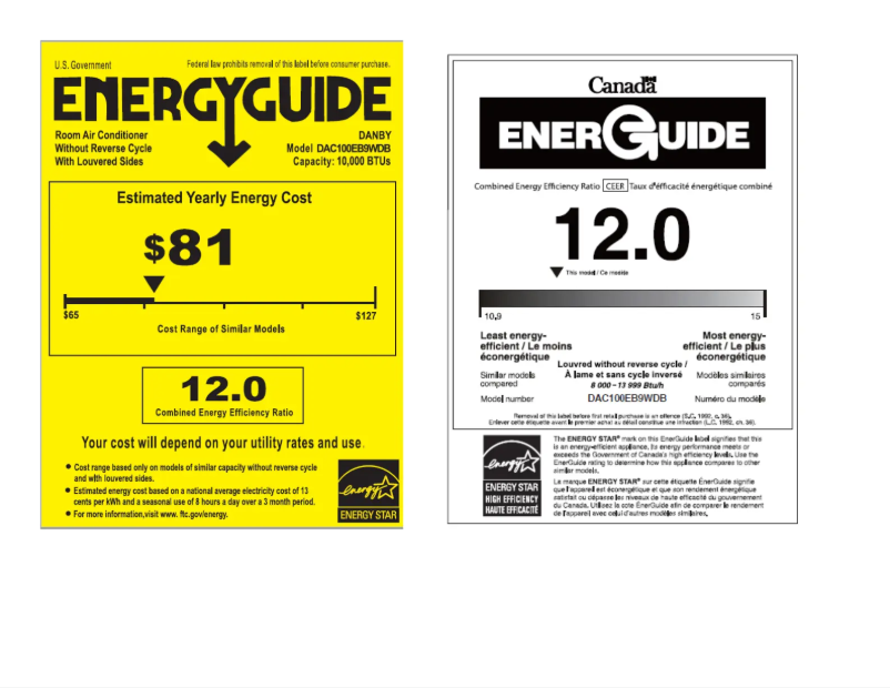 Page 1 of the manual Energy Label Danby DAC100EB9WDB