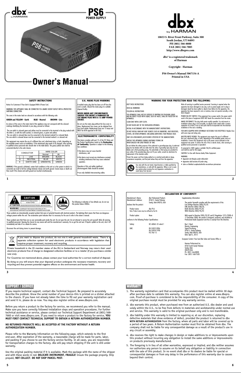 First page image of the manual for PS6