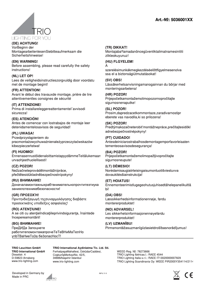 Page 1 of the manual User Manual Trio Lighting Cherry 503600101