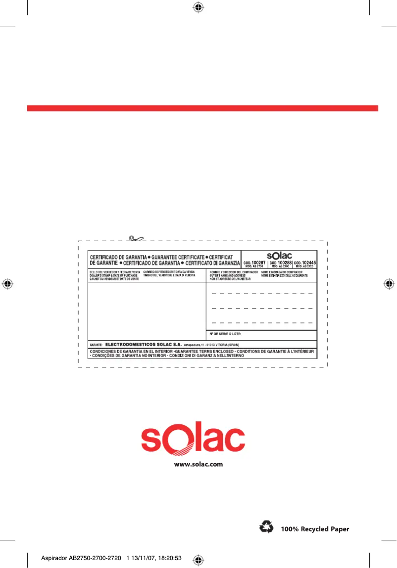 Page 1 of the manual User Manual Solac AB2700