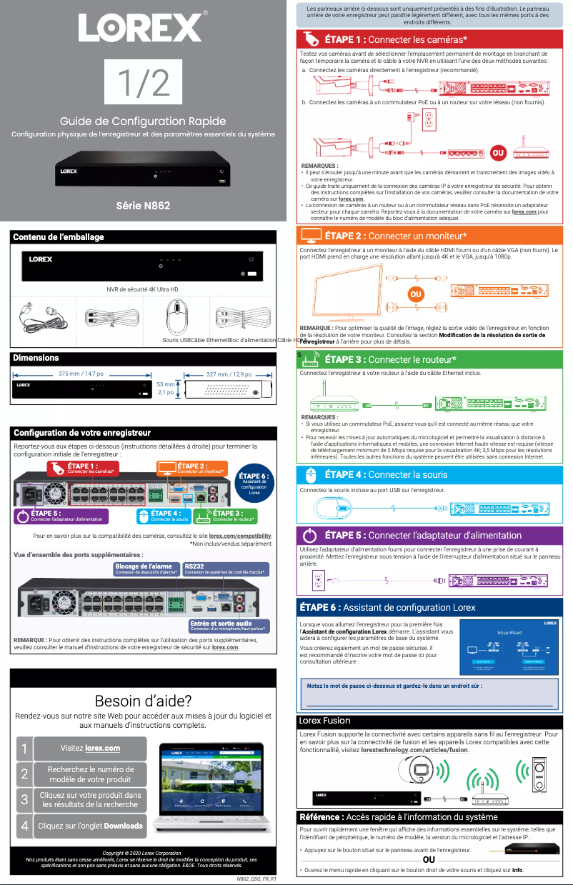 Page 1 de la notice Manuel utilisateur Lorex N862B