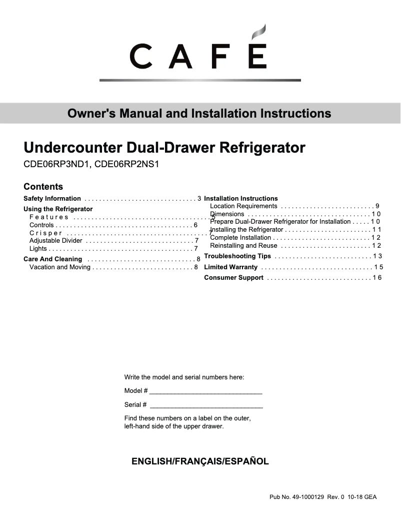 First page image of the manual for CDE06RP2NS1