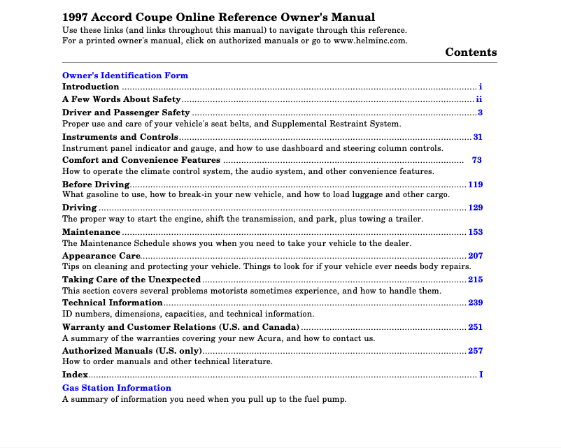Page 1 of the manual User Manual Honda Accord Sedan (1997)