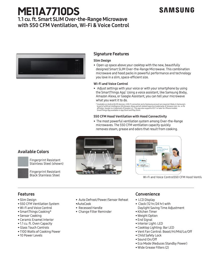 Page 1 of the manual Technical Sheet Samsung ME11A7710DS