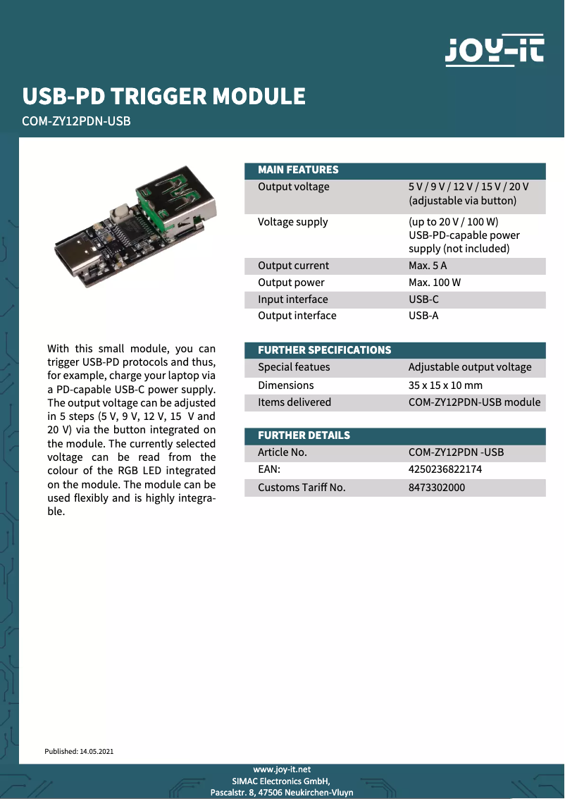 Image de la première page du manuel de l'appareil COM-ZY12PDN-USB