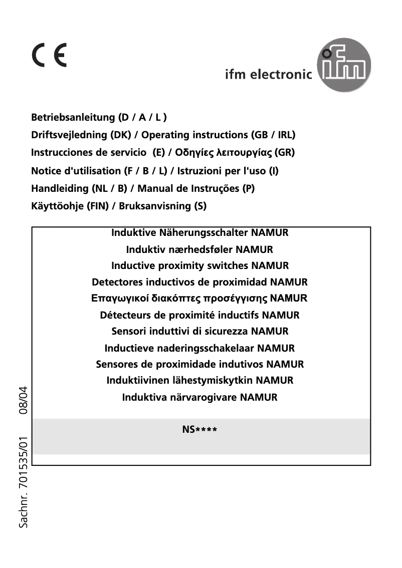 Page 1 of the manual User Manual IFM NS5009