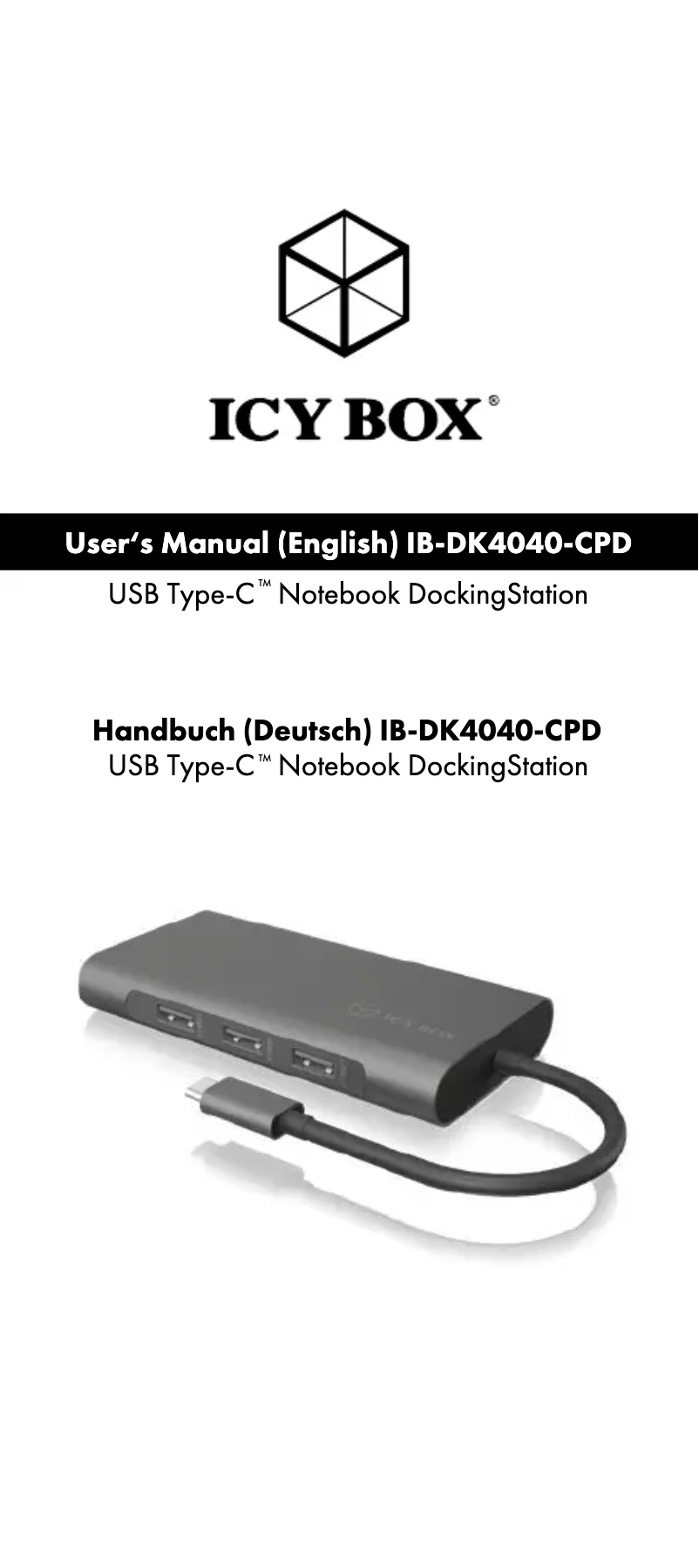 Page 1 of the manual User Manual Icy Box IB-DK4040-CPD