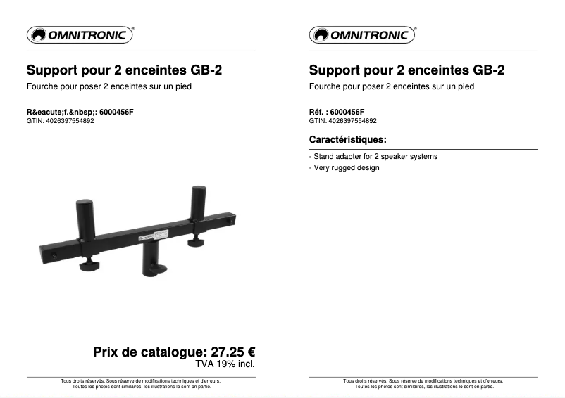 Page 1 of the manual Technical Sheet Omnitronic GB-2