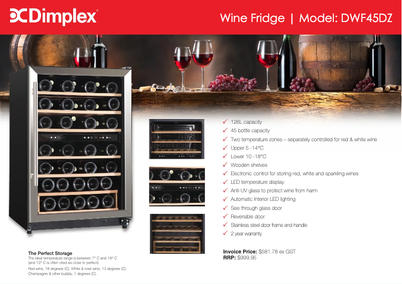 Page 1 of the manual Technical Sheet Dimplex DWF45DZ