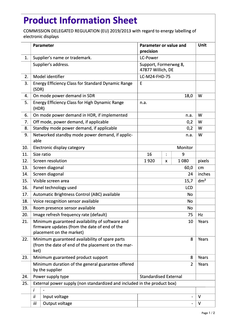 Page 1 of the manual User Manual LC-Power LC-M24-FHD-75