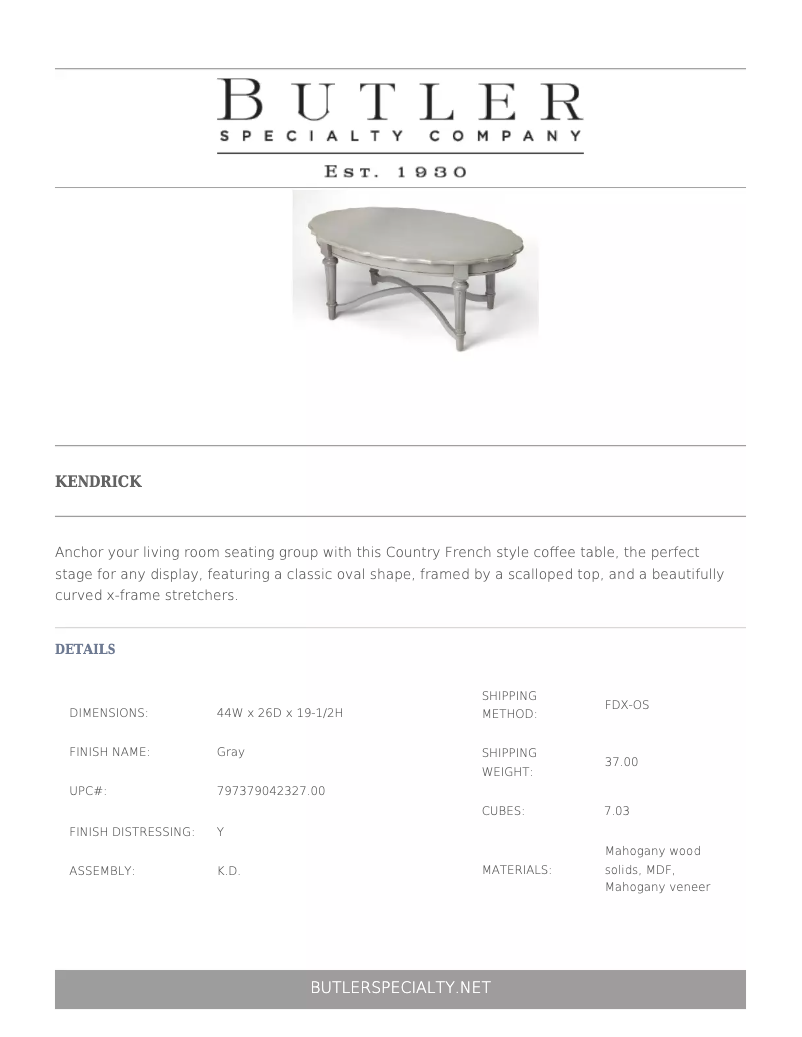 First page image of the manual for Kendrick