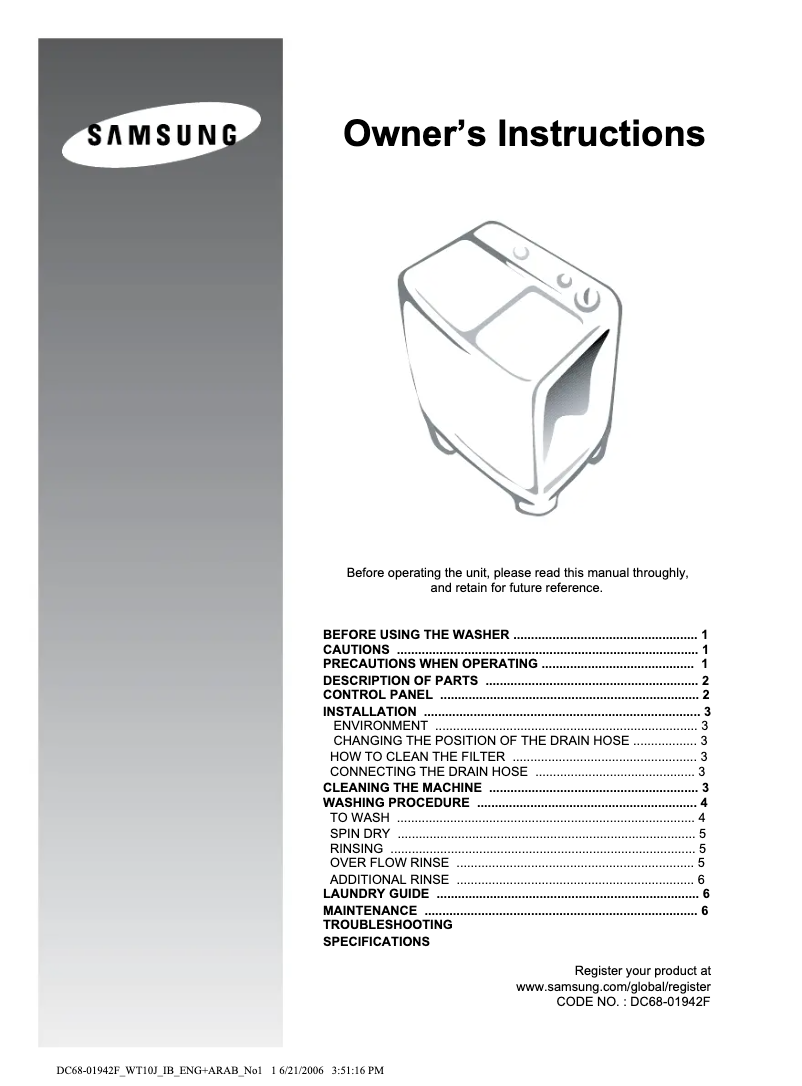 Page 1 of the manual User Manual Samsung WT12J7P