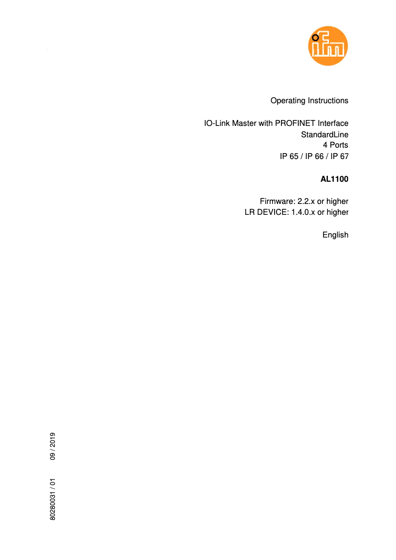 Page 1 of the manual User Manual IFM AL1100