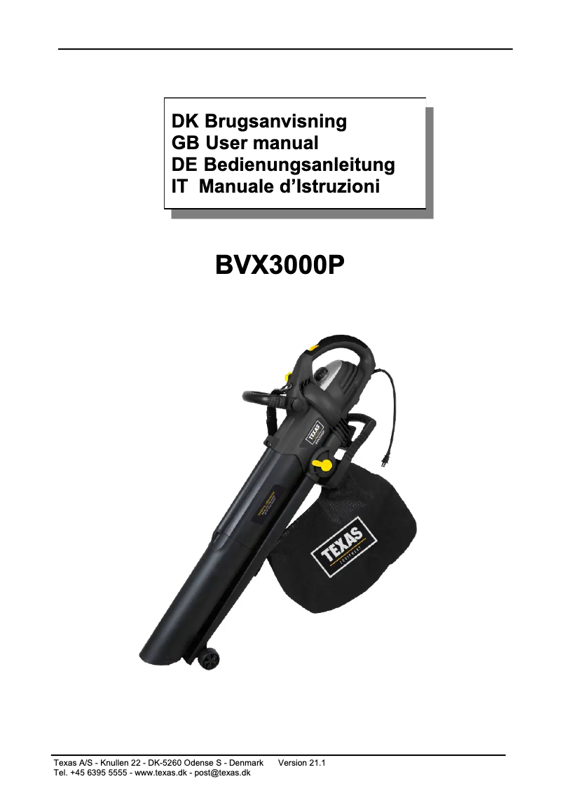 First page image of the manual for BVX3000P