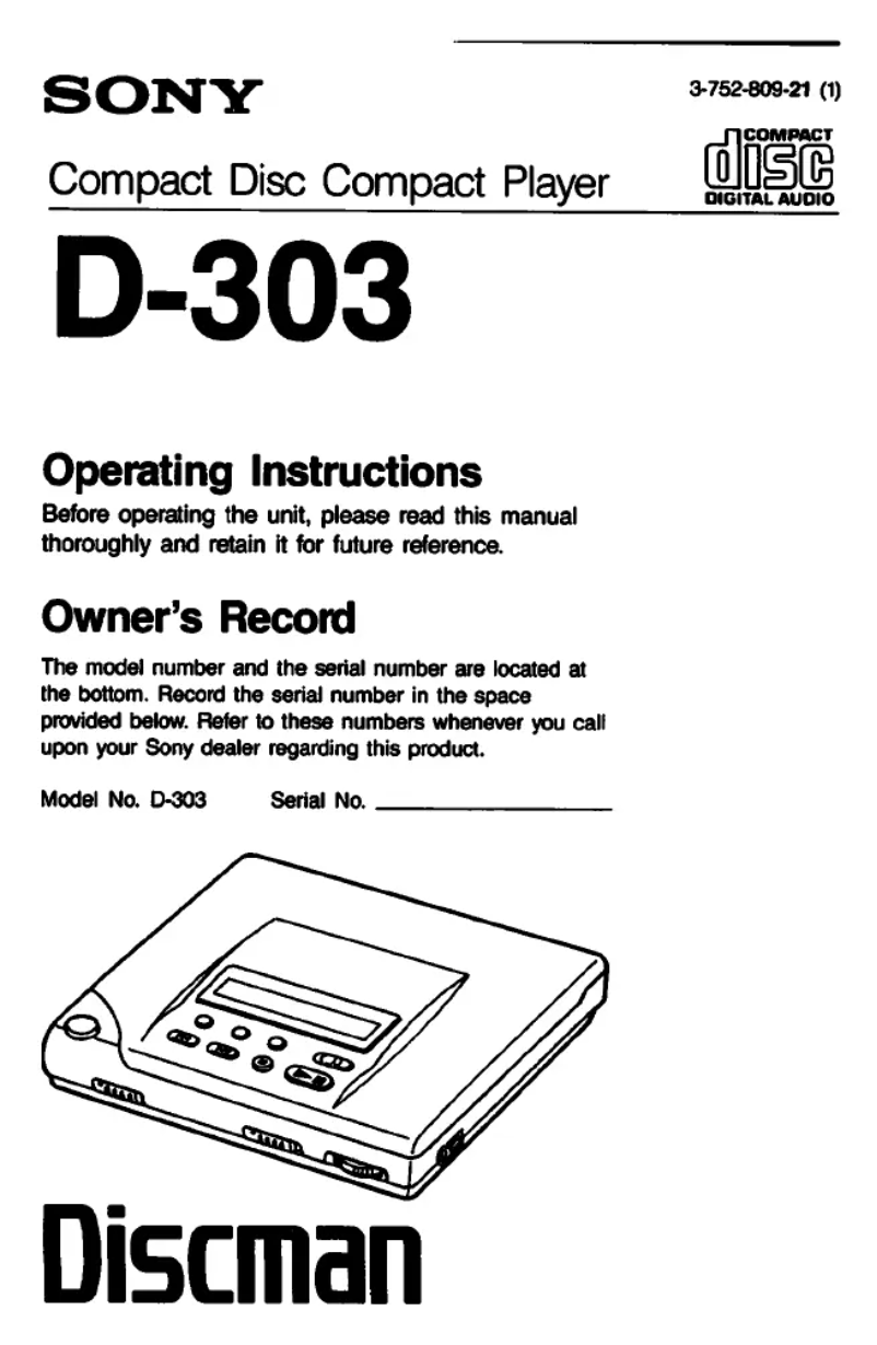 First page image of the manual for Discman D-303