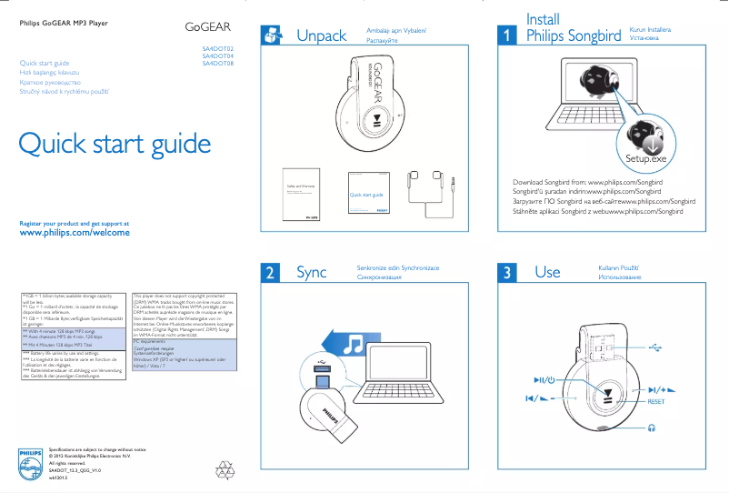 First page image of the manual for GoGear SA4DOT02