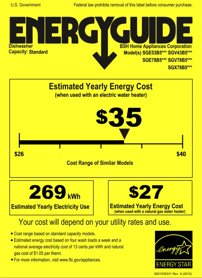 Page 1 of the manual Energy Label Bosch SGE53B55UC