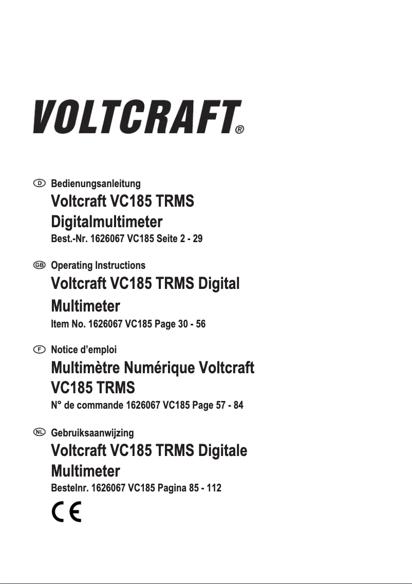 First page image of the manual for VC185