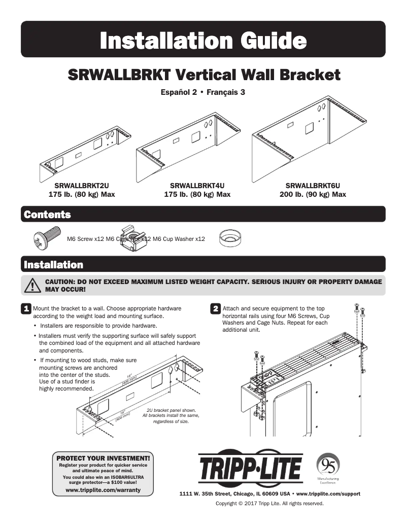 First page image of the manual for SmartRack SRWALLBRKT4U