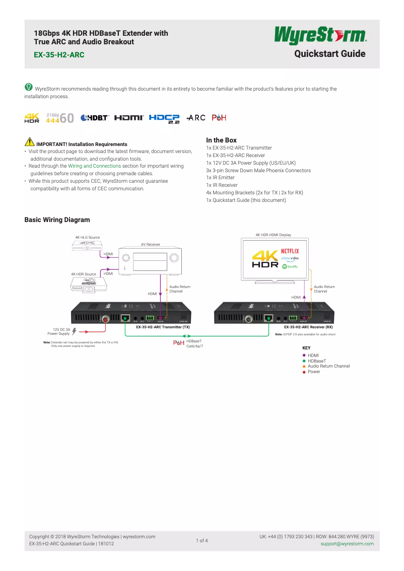 Page 1 of the manual User Manual WyreStorm EX-35-H2-ARC