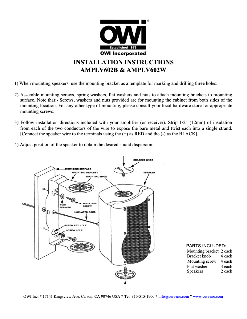 Page 1 of the manual User Manual OWI AMPLV602B