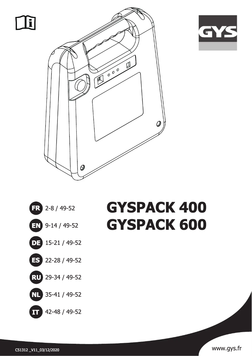 First page image of the manual for Gyspack 400