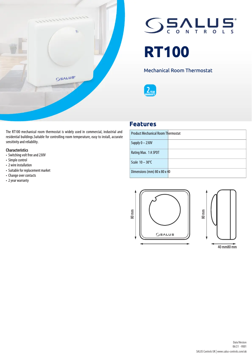 First page image of the manual for RT100