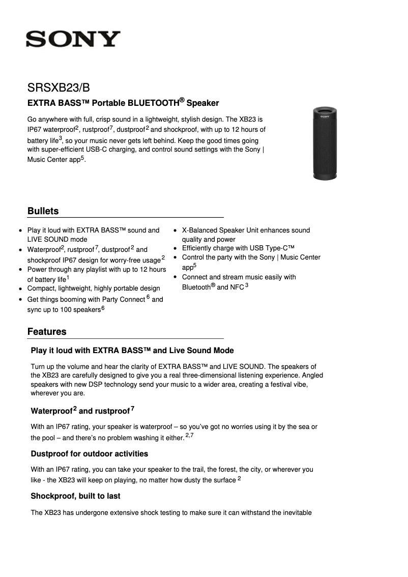 First page image of the manual for SRS-XB23