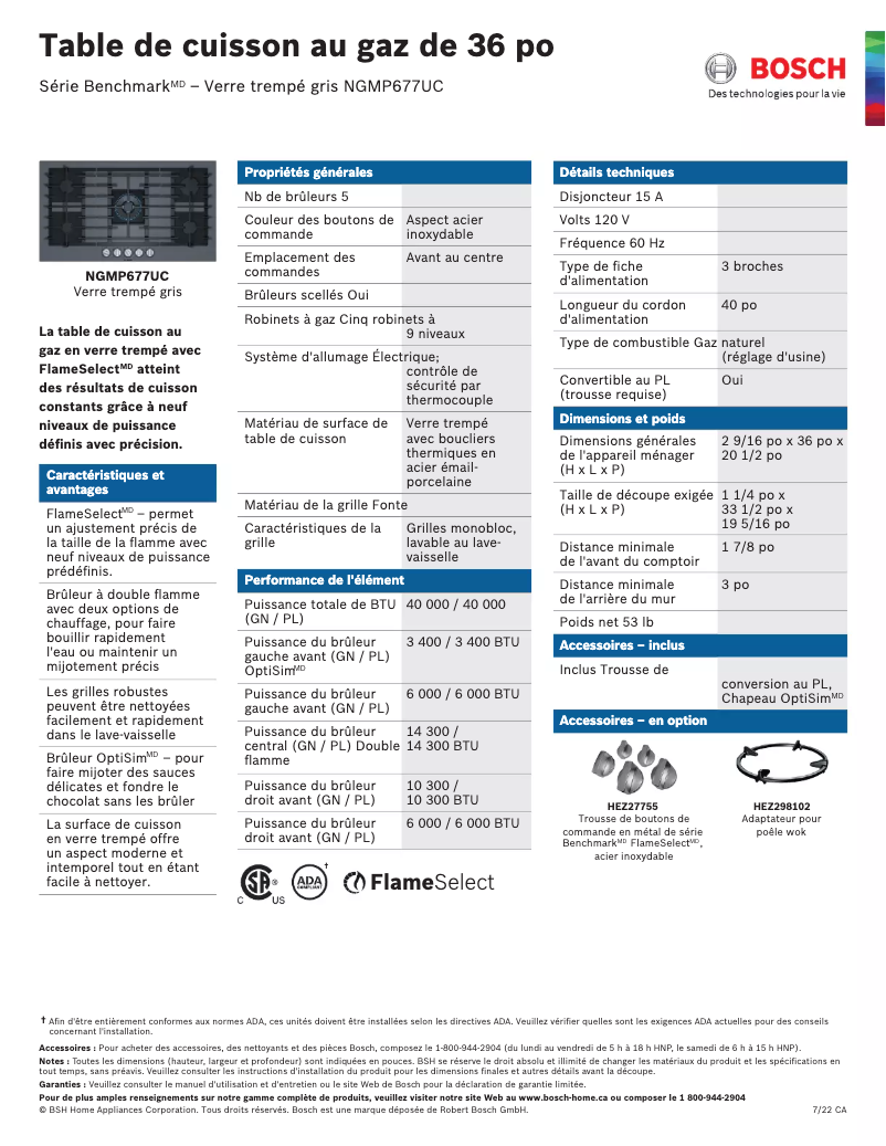 Page 1 of the manual Technical Sheet Bosch NGMP677UC