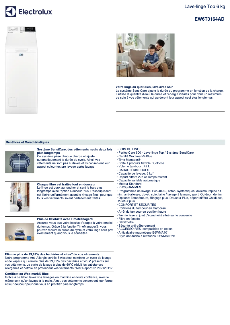 Page 1 of the manual Technical Sheet Electrolux EW6T3164AD