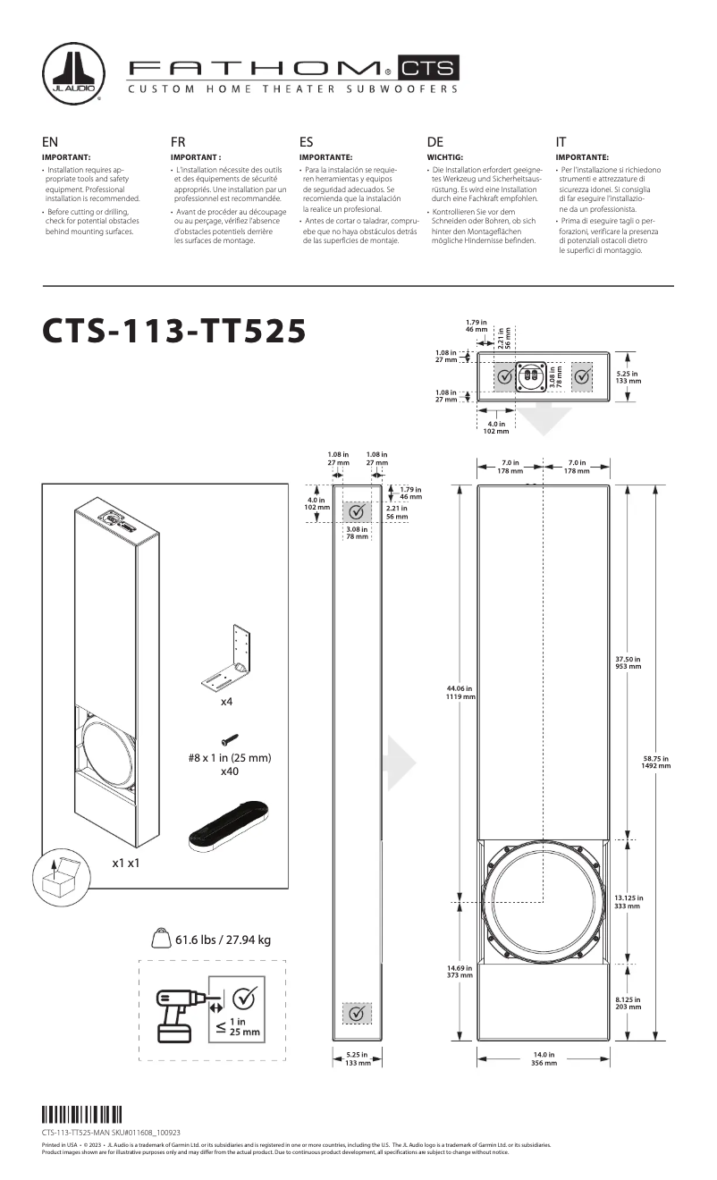 First page image of the manual for Fathom CTS-113-TT525-13TW5H