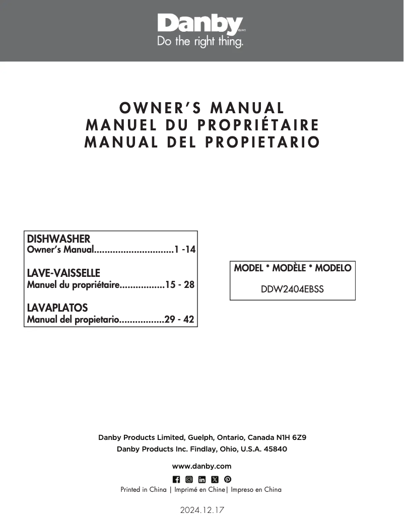 First page image of the manual for DDW2404EBSS